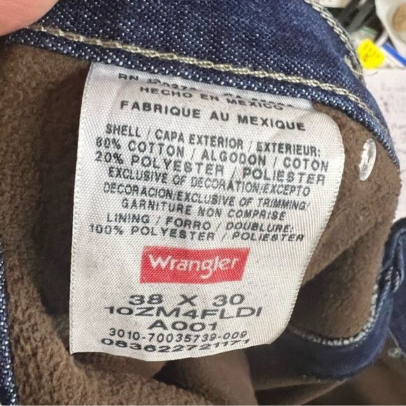 Men’s Wrangler Carpenter Style Fully Fleece Lined Jean‎ Size 38x30 - Picture 9 of 9